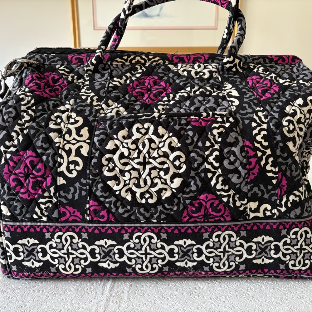 Vera Bradley Quilted Travel Bag in Black, White & Magenta